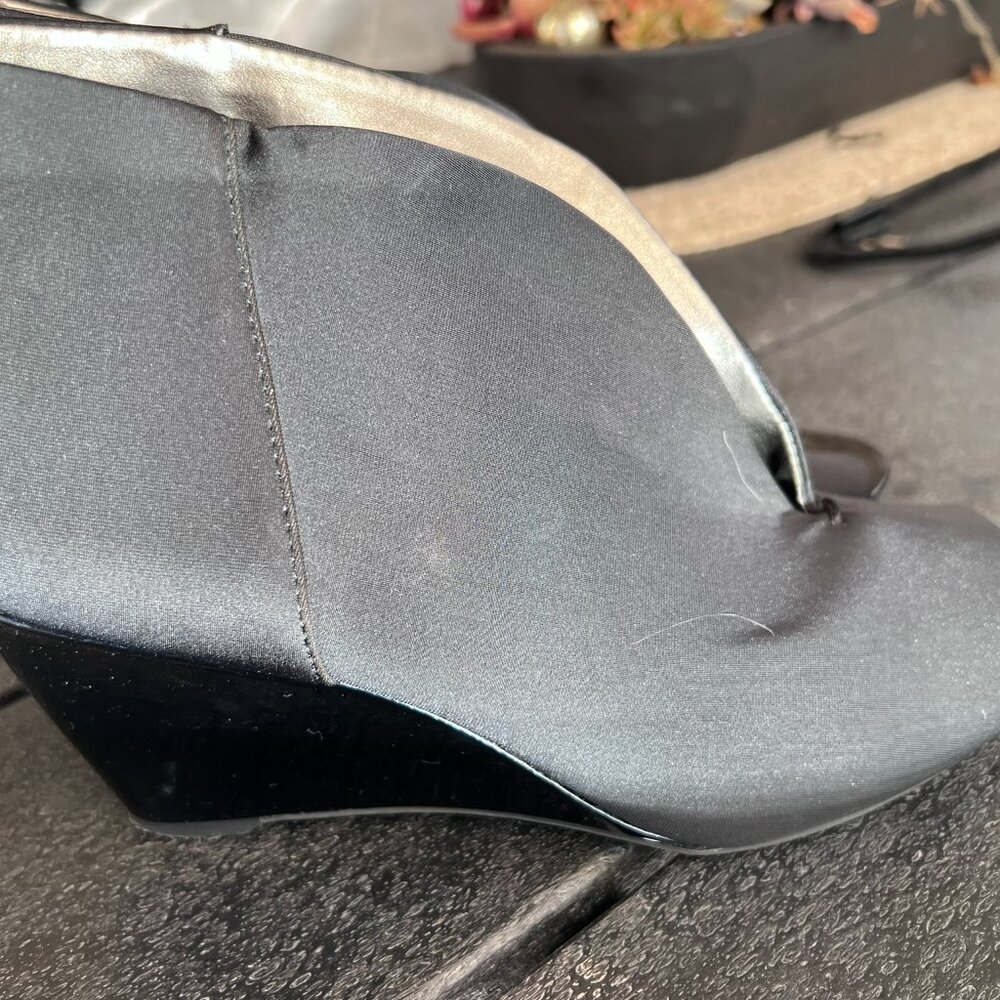 SZ7.5 Black Satin Bandolino Wedge Heel. Gentle wear.